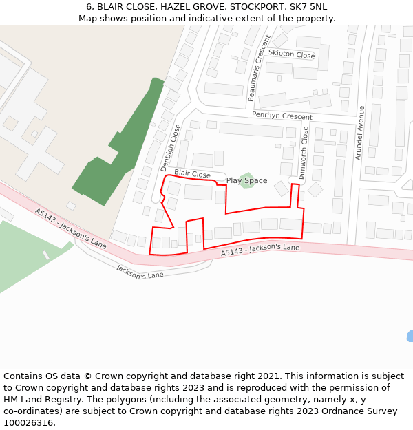 6, BLAIR CLOSE, HAZEL GROVE, STOCKPORT, SK7 5NL: Location map and indicative extent of plot