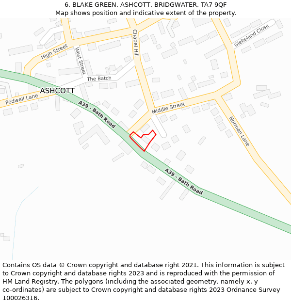 6, BLAKE GREEN, ASHCOTT, BRIDGWATER, TA7 9QF: Location map and indicative extent of plot