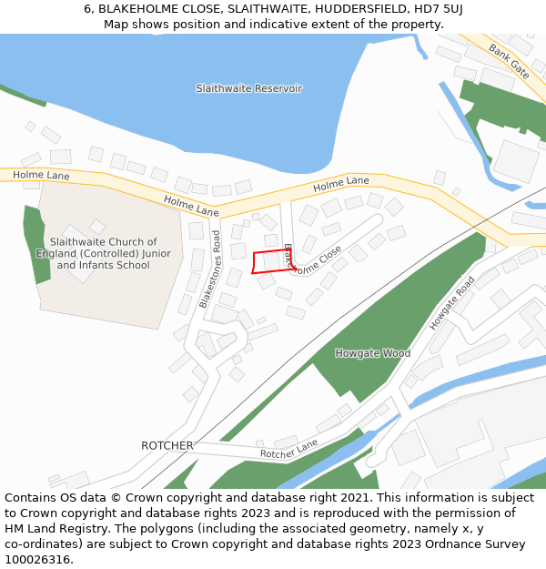 6, BLAKEHOLME CLOSE, SLAITHWAITE, HUDDERSFIELD, HD7 5UJ: Location map and indicative extent of plot