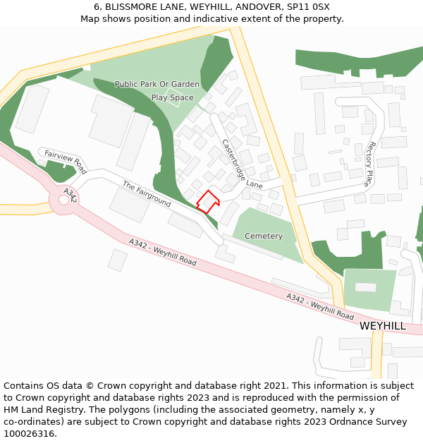 6, BLISSMORE LANE, WEYHILL, ANDOVER, SP11 0SX: Location map and indicative extent of plot
