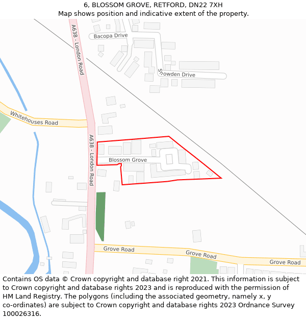 6, BLOSSOM GROVE, RETFORD, DN22 7XH: Location map and indicative extent of plot