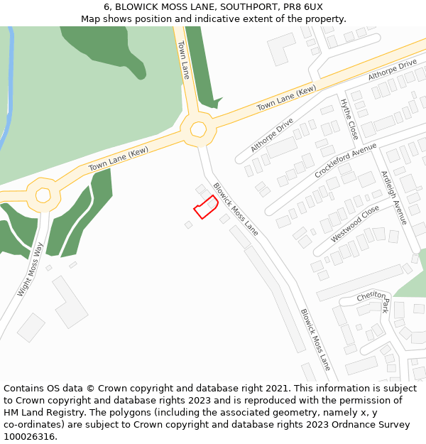 6, BLOWICK MOSS LANE, SOUTHPORT, PR8 6UX: Location map and indicative extent of plot