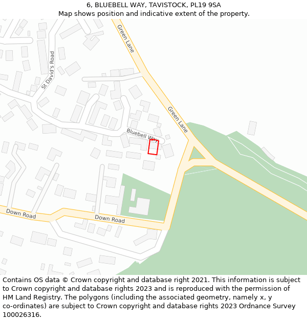 6, BLUEBELL WAY, TAVISTOCK, PL19 9SA: Location map and indicative extent of plot