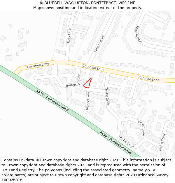 6, BLUEBELL WAY, UPTON, PONTEFRACT, WF9 1NE: Location map and indicative extent of plot