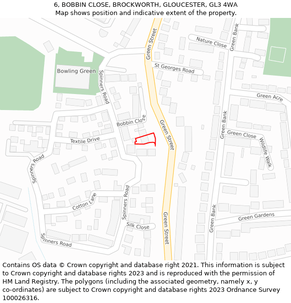 6, BOBBIN CLOSE, BROCKWORTH, GLOUCESTER, GL3 4WA: Location map and indicative extent of plot