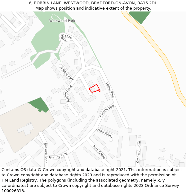 6, BOBBIN LANE, WESTWOOD, BRADFORD-ON-AVON, BA15 2DL: Location map and indicative extent of plot