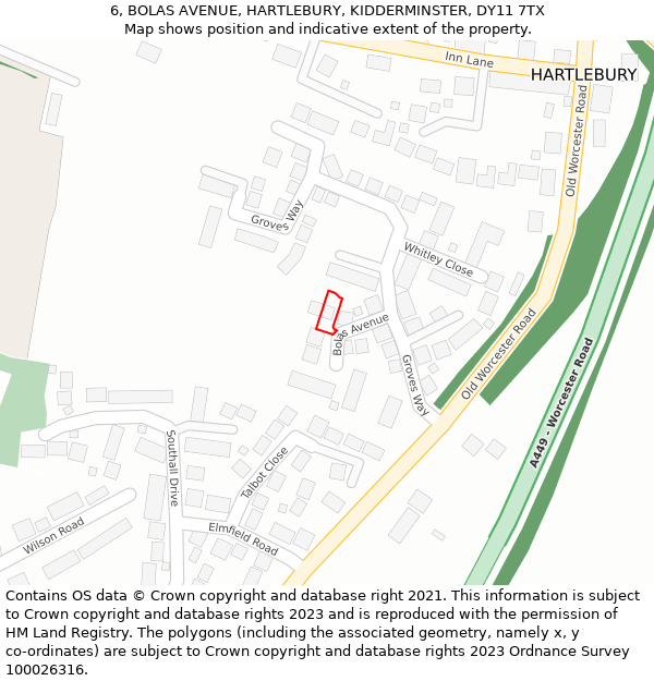 6, BOLAS AVENUE, HARTLEBURY, KIDDERMINSTER, DY11 7TX: Location map and indicative extent of plot