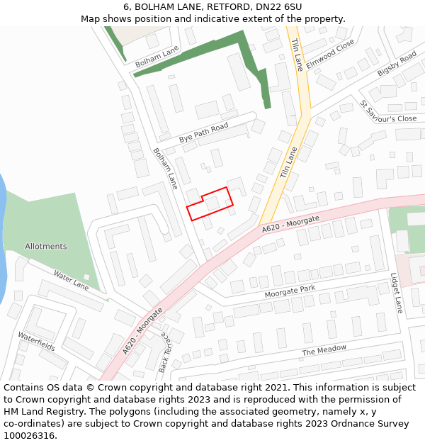 6, BOLHAM LANE, RETFORD, DN22 6SU: Location map and indicative extent of plot