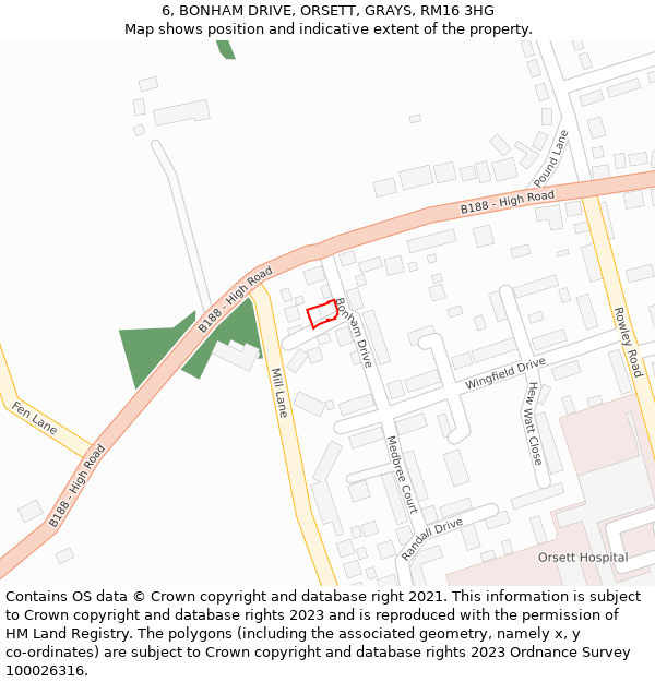 6, BONHAM DRIVE, ORSETT, GRAYS, RM16 3HG: Location map and indicative extent of plot