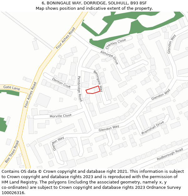 6, BONINGALE WAY, DORRIDGE, SOLIHULL, B93 8SF: Location map and indicative extent of plot