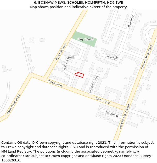 6, BOSHAW MEWS, SCHOLES, HOLMFIRTH, HD9 1WB: Location map and indicative extent of plot