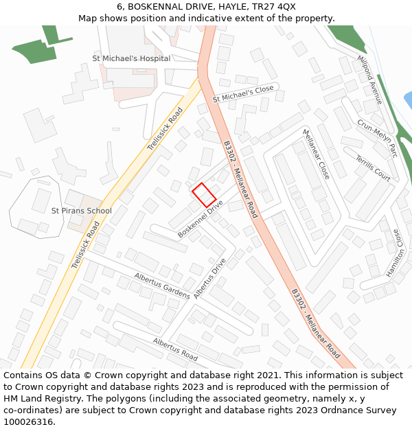 6, BOSKENNAL DRIVE, HAYLE, TR27 4QX: Location map and indicative extent of plot