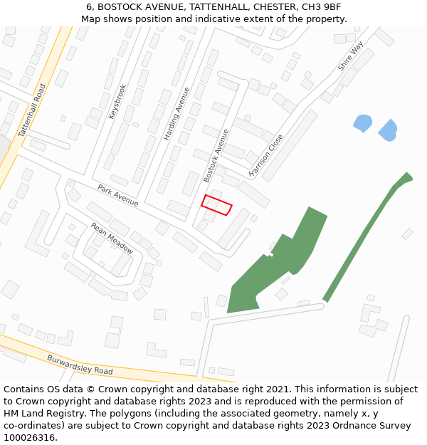 6, BOSTOCK AVENUE, TATTENHALL, CHESTER, CH3 9BF: Location map and indicative extent of plot