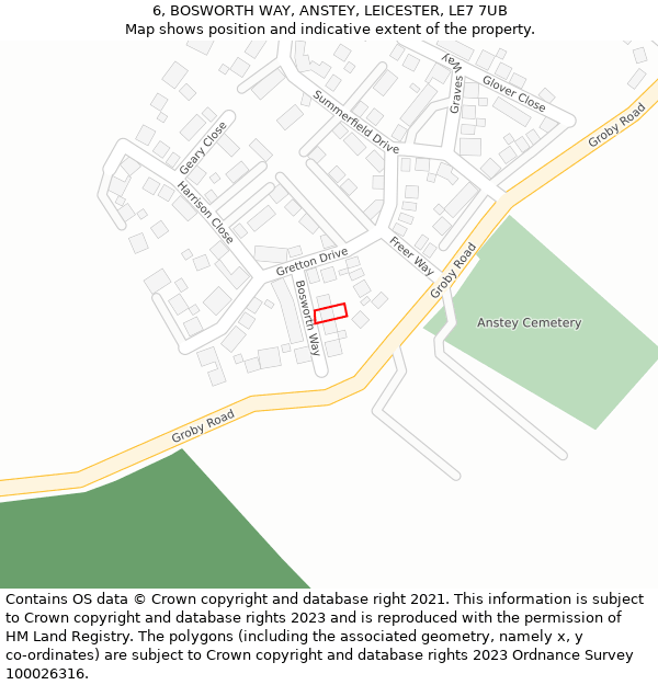 6, BOSWORTH WAY, ANSTEY, LEICESTER, LE7 7UB: Location map and indicative extent of plot