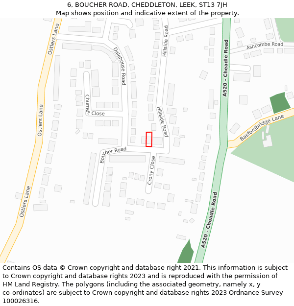 6, BOUCHER ROAD, CHEDDLETON, LEEK, ST13 7JH: Location map and indicative extent of plot