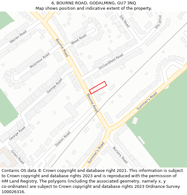 6, BOURNE ROAD, GODALMING, GU7 3NQ: Location map and indicative extent of plot