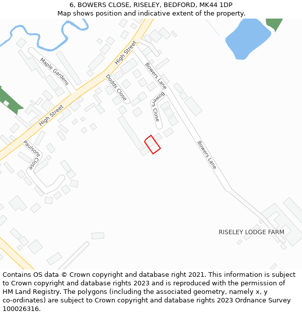 6, BOWERS CLOSE, RISELEY, BEDFORD, MK44 1DP: Location map and indicative extent of plot