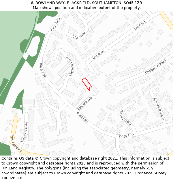 6, BOWLAND WAY, BLACKFIELD, SOUTHAMPTON, SO45 1ZR: Location map and indicative extent of plot