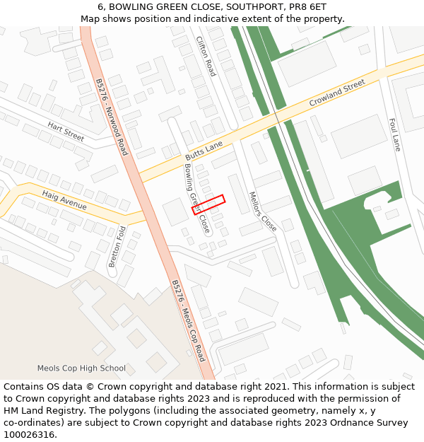 6, BOWLING GREEN CLOSE, SOUTHPORT, PR8 6ET: Location map and indicative extent of plot