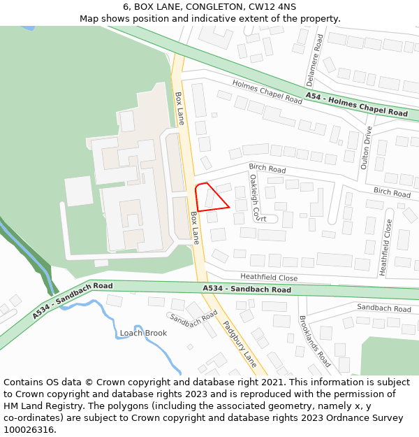 6, BOX LANE, CONGLETON, CW12 4NS: Location map and indicative extent of plot