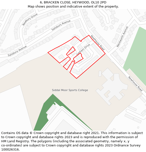 6, BRACKEN CLOSE, HEYWOOD, OL10 2PD: Location map and indicative extent of plot