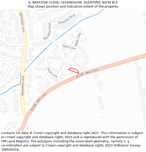 6, BRACKEN CLOSE, LEASINGHAM, SLEAFORD, NG34 8LX: Location map and indicative extent of plot