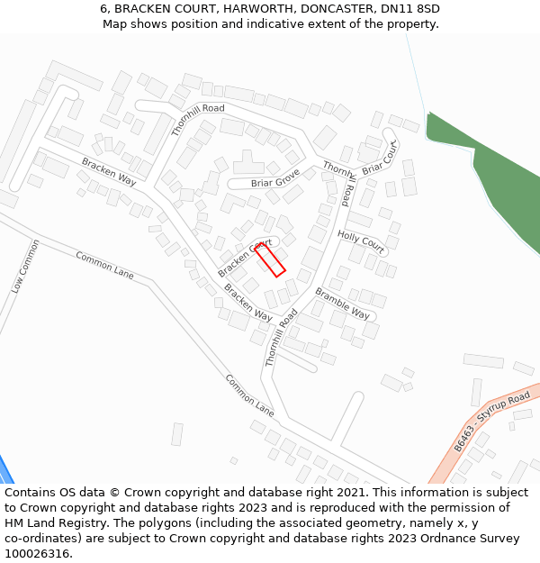 6, BRACKEN COURT, HARWORTH, DONCASTER, DN11 8SD: Location map and indicative extent of plot