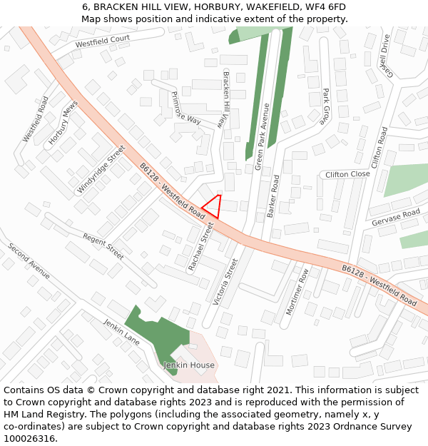 6, BRACKEN HILL VIEW, HORBURY, WAKEFIELD, WF4 6FD: Location map and indicative extent of plot