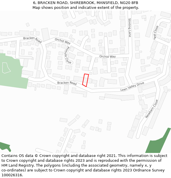6, BRACKEN ROAD, SHIREBROOK, MANSFIELD, NG20 8FB: Location map and indicative extent of plot