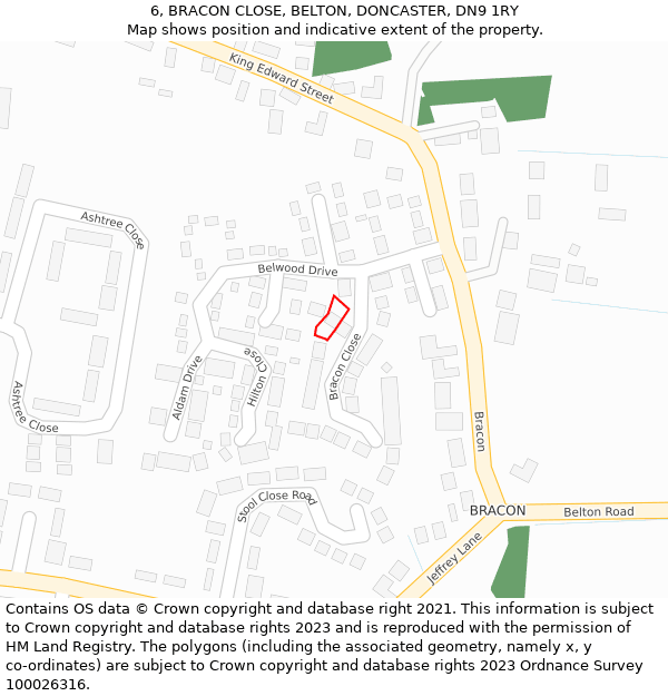 6, BRACON CLOSE, BELTON, DONCASTER, DN9 1RY: Location map and indicative extent of plot