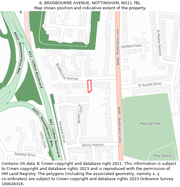 6, BRADBOURNE AVENUE, NOTTINGHAM, NG11 7BL: Location map and indicative extent of plot