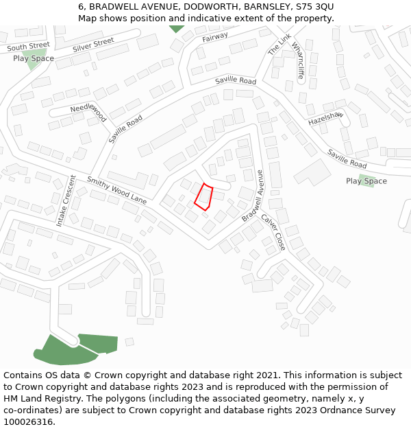 6, BRADWELL AVENUE, DODWORTH, BARNSLEY, S75 3QU: Location map and indicative extent of plot