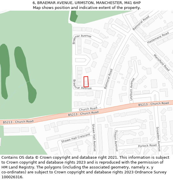 6, BRAEMAR AVENUE, URMSTON, MANCHESTER, M41 6HP: Location map and indicative extent of plot