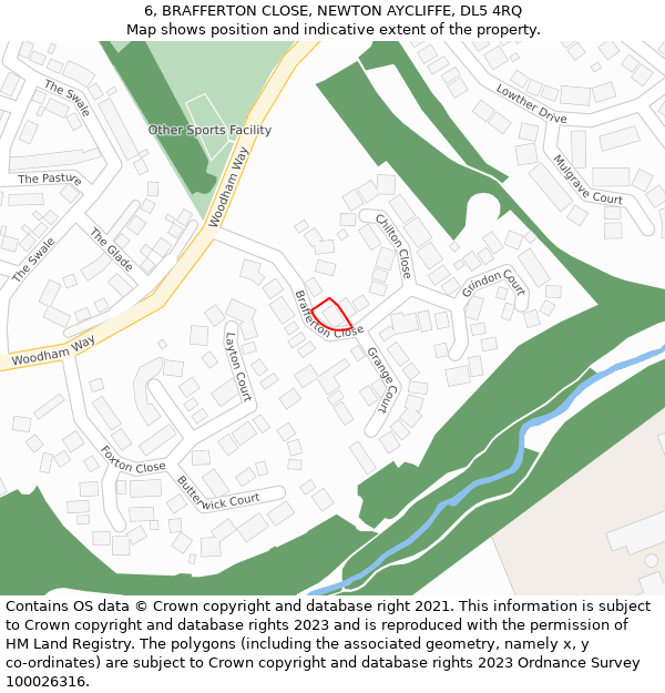6, BRAFFERTON CLOSE, NEWTON AYCLIFFE, DL5 4RQ: Location map and indicative extent of plot