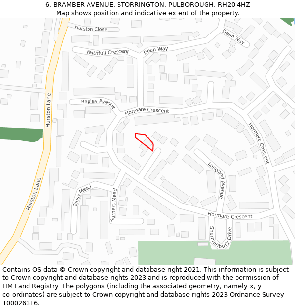 6, BRAMBER AVENUE, STORRINGTON, PULBOROUGH, RH20 4HZ: Location map and indicative extent of plot