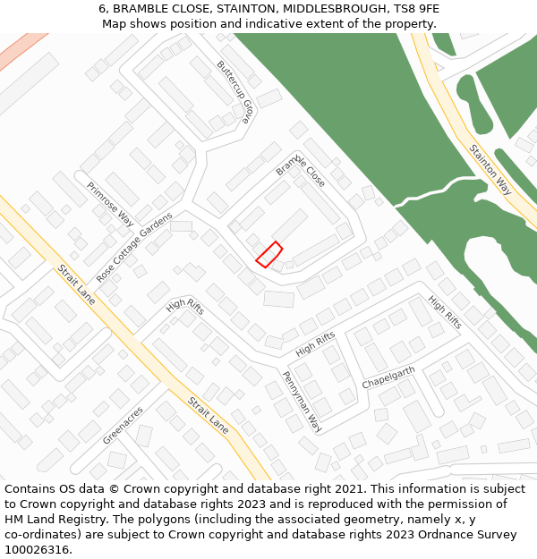 6, BRAMBLE CLOSE, STAINTON, MIDDLESBROUGH, TS8 9FE: Location map and indicative extent of plot