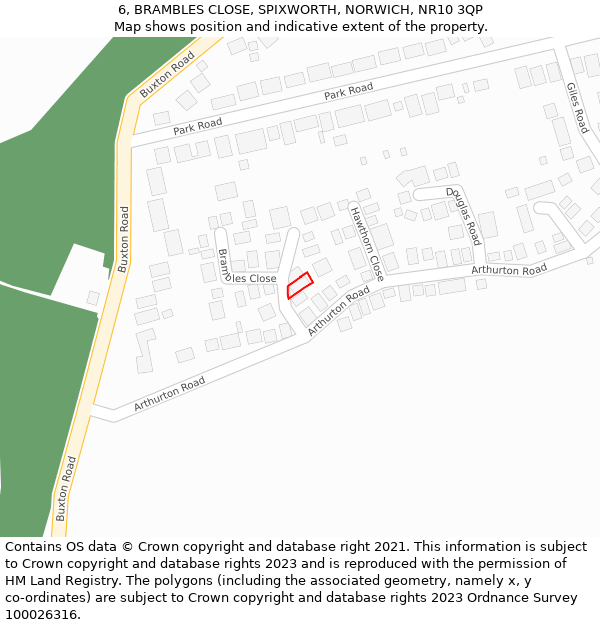 6, BRAMBLES CLOSE, SPIXWORTH, NORWICH, NR10 3QP: Location map and indicative extent of plot