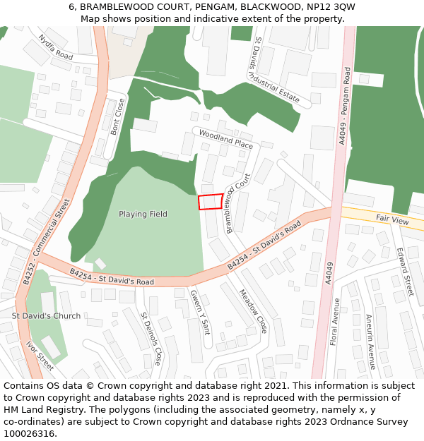 6, BRAMBLEWOOD COURT, PENGAM, BLACKWOOD, NP12 3QW: Location map and indicative extent of plot