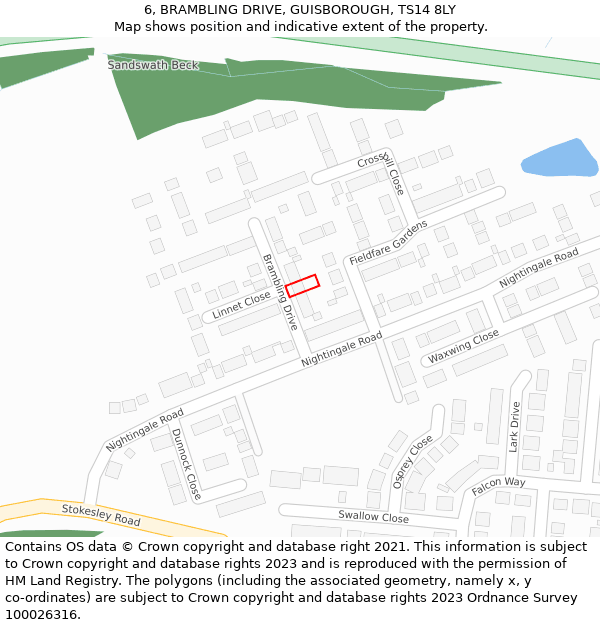 6, BRAMBLING DRIVE, GUISBOROUGH, TS14 8LY: Location map and indicative extent of plot