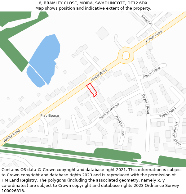 6, BRAMLEY CLOSE, MOIRA, SWADLINCOTE, DE12 6DX: Location map and indicative extent of plot