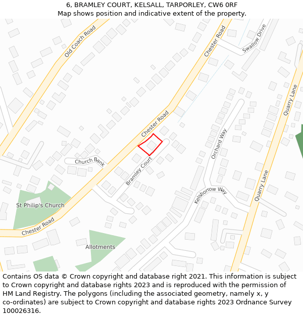 6, BRAMLEY COURT, KELSALL, TARPORLEY, CW6 0RF: Location map and indicative extent of plot