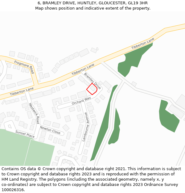 6, BRAMLEY DRIVE, HUNTLEY, GLOUCESTER, GL19 3HR: Location map and indicative extent of plot