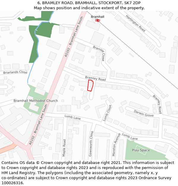 6, BRAMLEY ROAD, BRAMHALL, STOCKPORT, SK7 2DP: Location map and indicative extent of plot