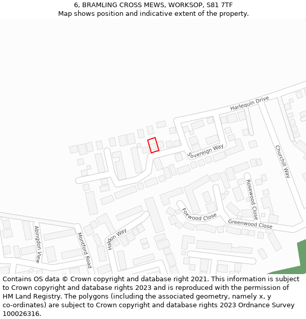 6, BRAMLING CROSS MEWS, WORKSOP, S81 7TF: Location map and indicative extent of plot