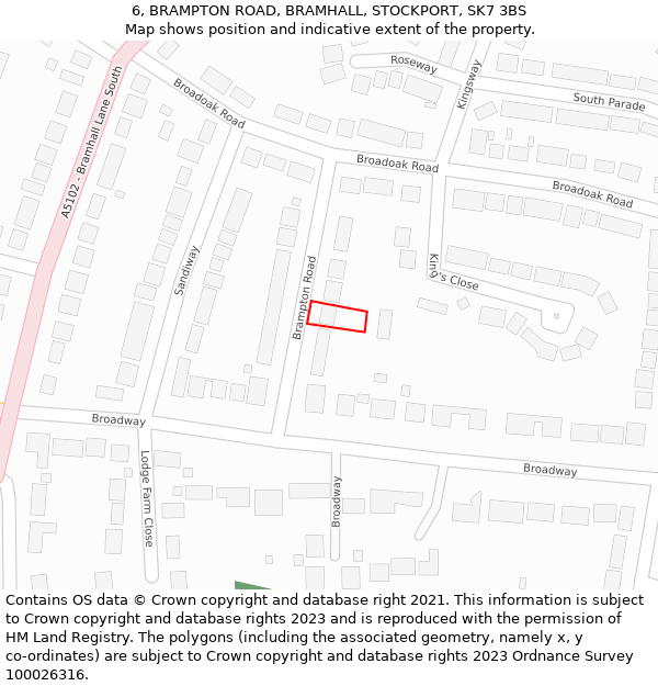 6, BRAMPTON ROAD, BRAMHALL, STOCKPORT, SK7 3BS: Location map and indicative extent of plot