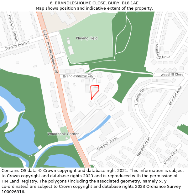 6, BRANDLESHOLME CLOSE, BURY, BL8 1AE: Location map and indicative extent of plot