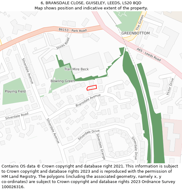 6, BRANSDALE CLOSE, GUISELEY, LEEDS, LS20 8QD: Location map and indicative extent of plot