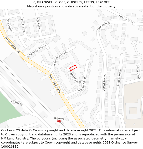 6, BRANWELL CLOSE, GUISELEY, LEEDS, LS20 9FE: Location map and indicative extent of plot