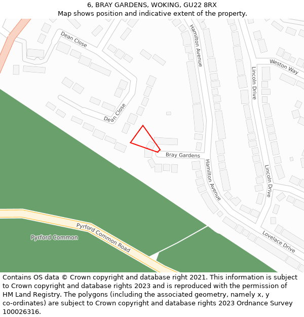 6, BRAY GARDENS, WOKING, GU22 8RX: Location map and indicative extent of plot