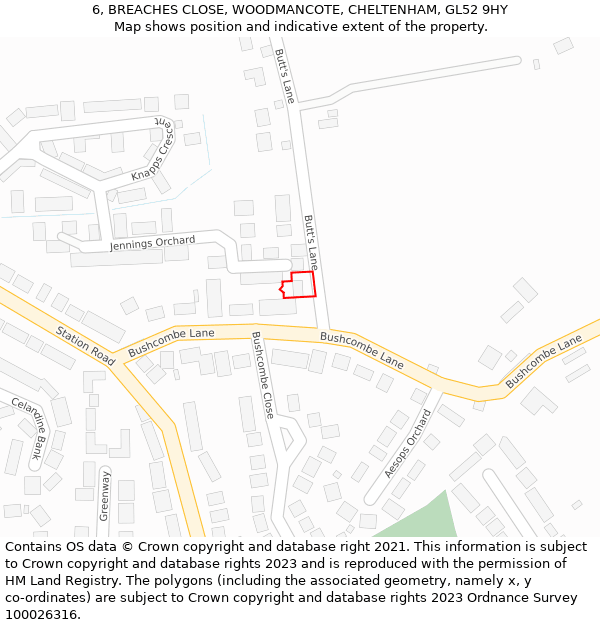 6, BREACHES CLOSE, WOODMANCOTE, CHELTENHAM, GL52 9HY: Location map and indicative extent of plot